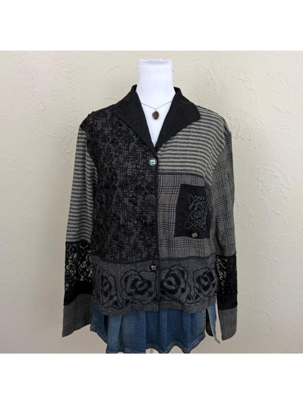 90s patchwork boho light weight jacket - Picture 3 of 8